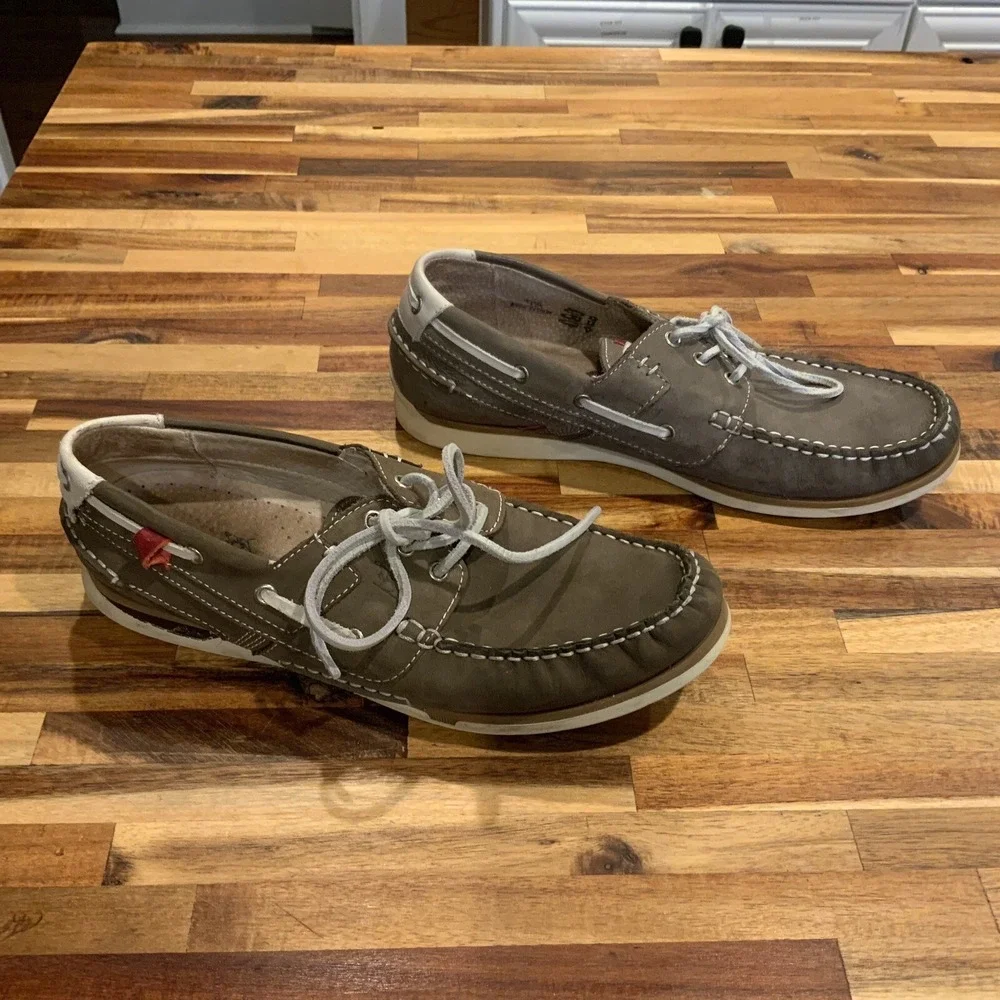 Rodd‎ & Gunn Mens Allendale Taupe Leather Boat Loafer Shoes Italy EU 42 US 9.5